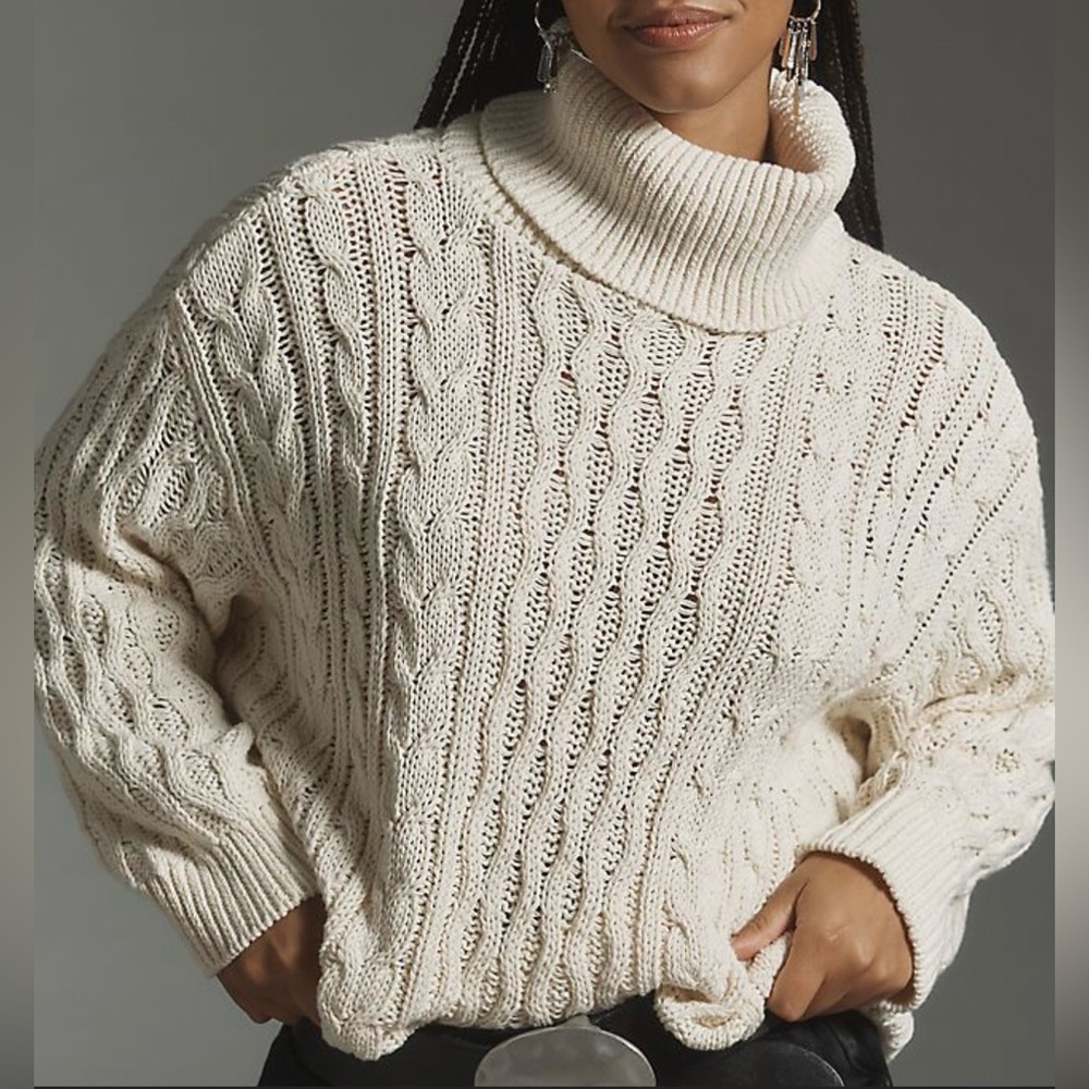 Pilcro Oversized Turtleneck Cable-Knit Sweater Anthropologie